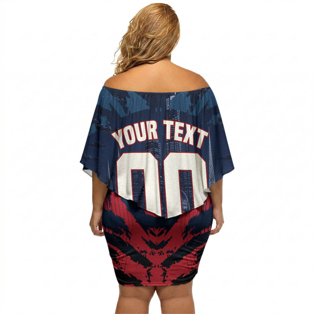 Personalised Melbourne Demons Football Off Shoulder Short Dress Fierce Devil Mascot 3D Grunge City Art