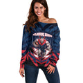 Personalised Melbourne Demons Football Off Shoulder Sweater Fierce Devil Mascot 3D Grunge City Art