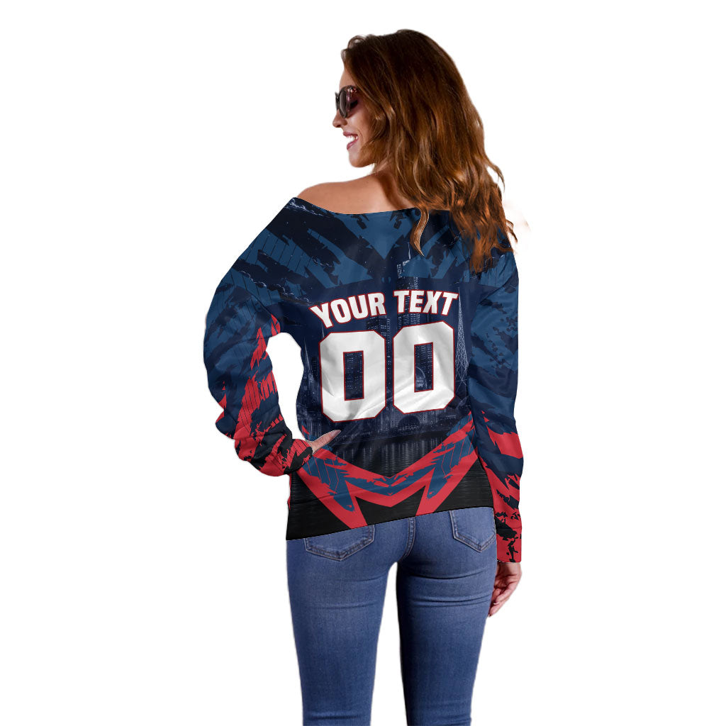 Personalised Melbourne Demons Football Off Shoulder Sweater Fierce Devil Mascot 3D Grunge City Art