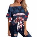 Personalised Melbourne Demons Football Off Shoulder Wrap Waist Top Fierce Devil Mascot 3D Grunge City Art
