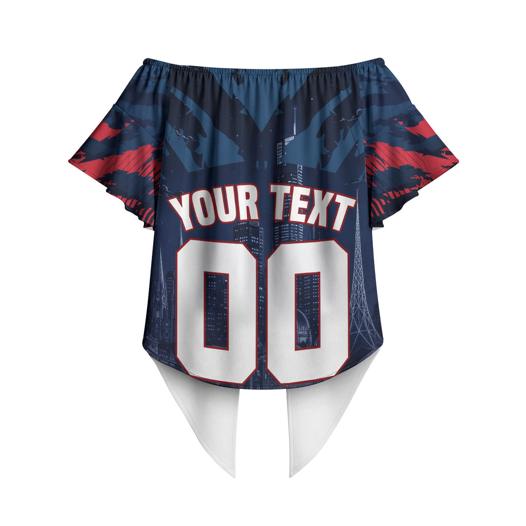 Personalised Melbourne Demons Football Off Shoulder Wrap Waist Top Fierce Devil Mascot 3D Grunge City Art