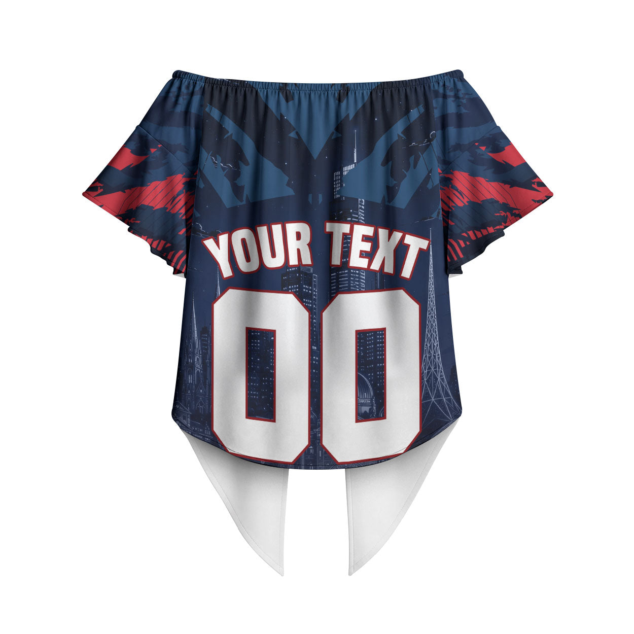 Personalised Melbourne Demons Football Off Shoulder Wrap Waist Top Fierce Devil Mascot 3D Grunge City Art