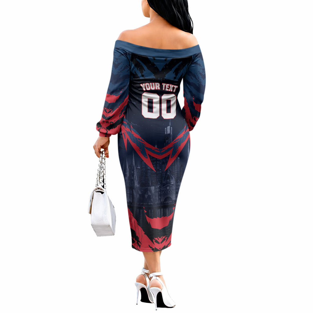 Personalised Melbourne Demons Football Off The Shoulder Long Sleeve Dress Fierce Devil Mascot 3D Grunge City Art