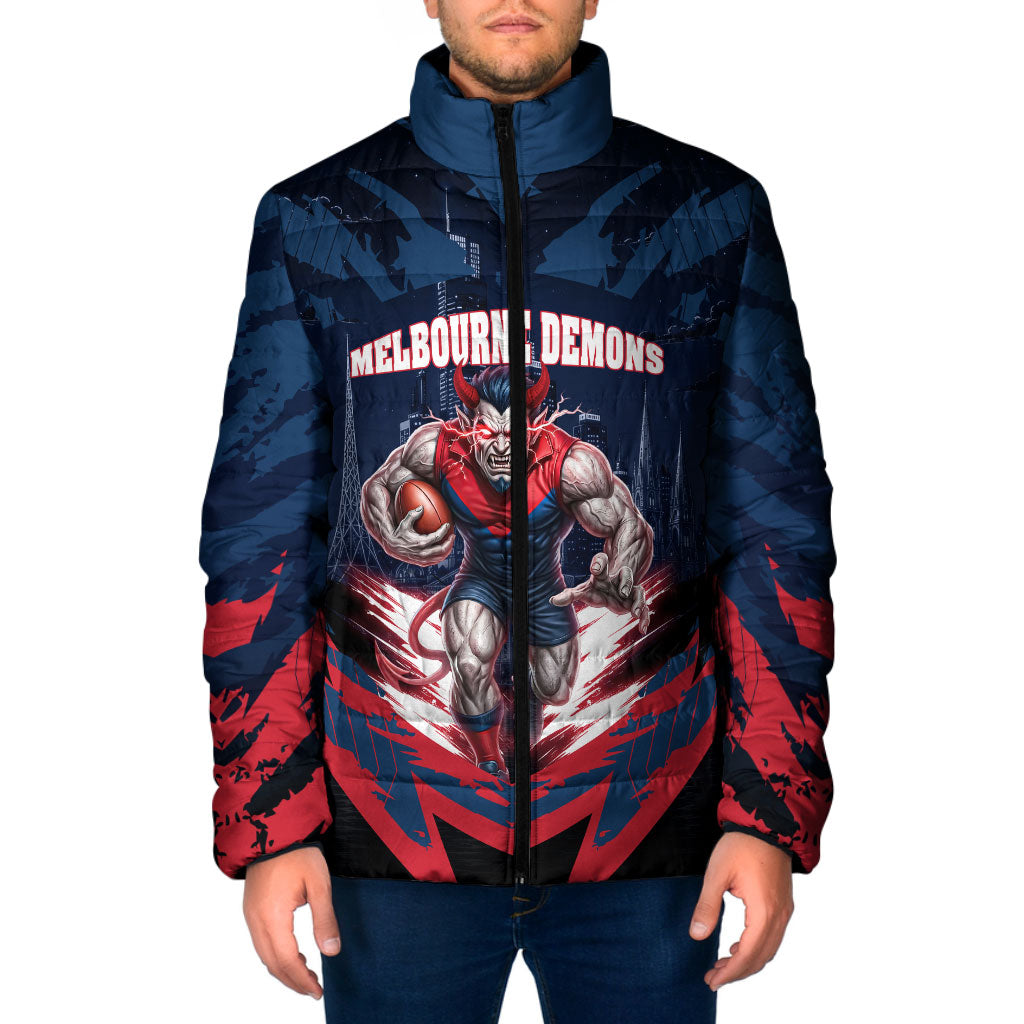 Personalised Melbourne Demons Football Padded Jacket Fierce Devil Mascot 3D Grunge City Art