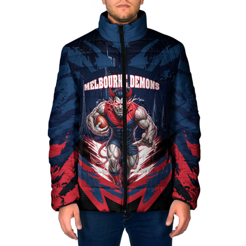 Personalised Melbourne Demons Football Padded Jacket Fierce Devil Mascot 3D Grunge City Art