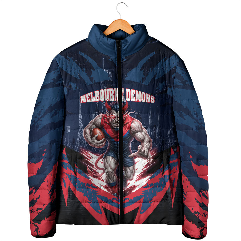 Personalised Melbourne Demons Football Padded Jacket Fierce Devil Mascot 3D Grunge City Art