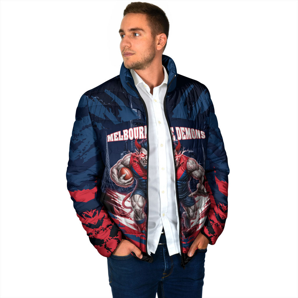 Personalised Melbourne Demons Football Padded Jacket Fierce Devil Mascot 3D Grunge City Art