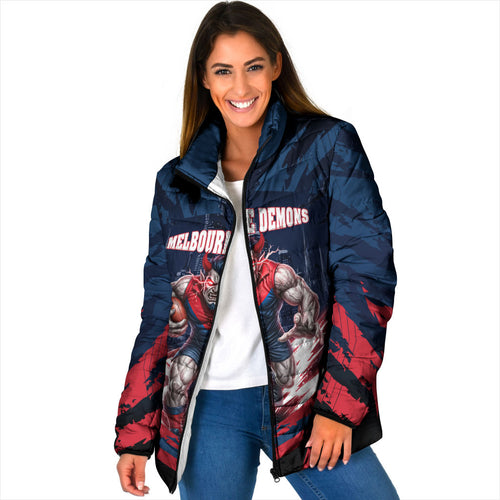 Personalised Melbourne Demons Football Padded Jacket Fierce Devil Mascot 3D Grunge City Art