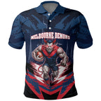 Personalised Melbourne Demons Football Polo Shirt Fierce Devil Mascot 3D Grunge City Art