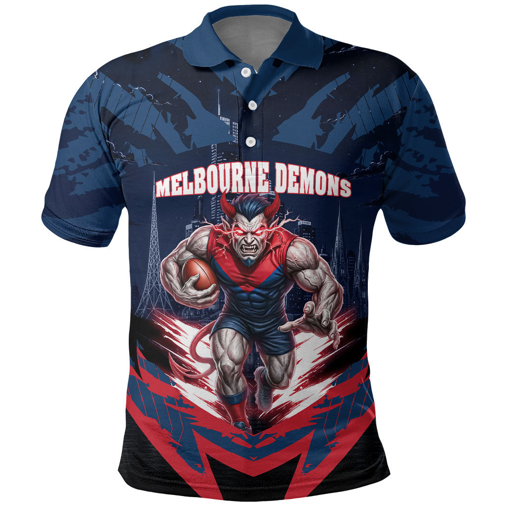 Personalised Melbourne Demons Football Polo Shirt Fierce Devil Mascot 3D Grunge City Art