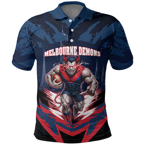 Personalised Melbourne Demons Football Polo Shirt Fierce Devil Mascot 3D Grunge City Art