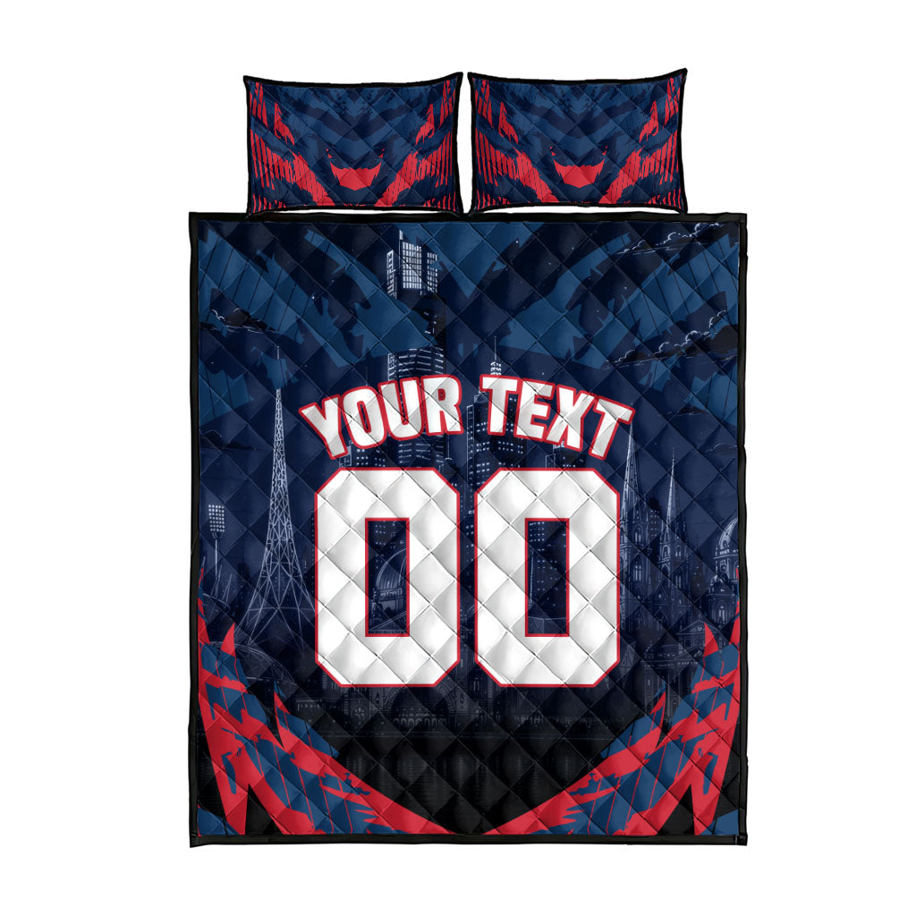 Personalised Melbourne Demons Football Quilt Bed Set Fierce Devil Mascot 3D Grunge City Art