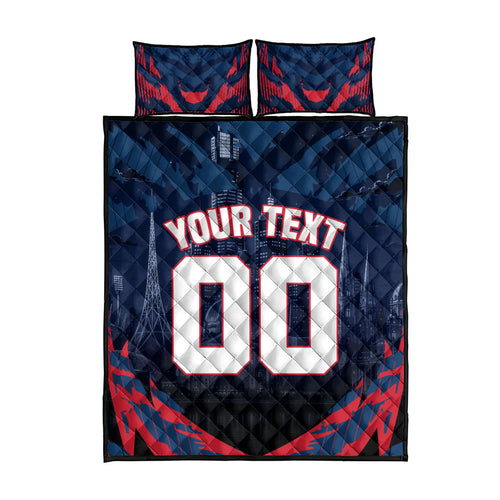 Personalised Melbourne Demons Football Quilt Bed Set Fierce Devil Mascot 3D Grunge City Art