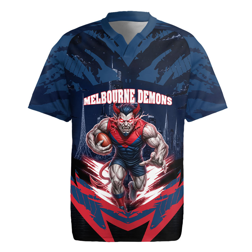 Personalised Melbourne Demons Football Rugby Jersey Fierce Devil Mascot 3D Grunge City Art