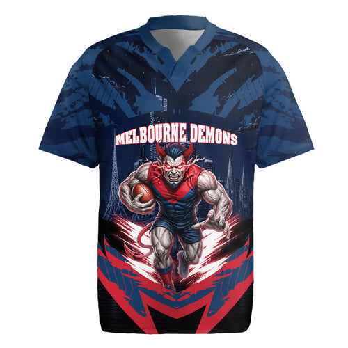 Personalised Melbourne Demons Football Rugby Jersey Fierce Devil Mascot 3D Grunge City Art