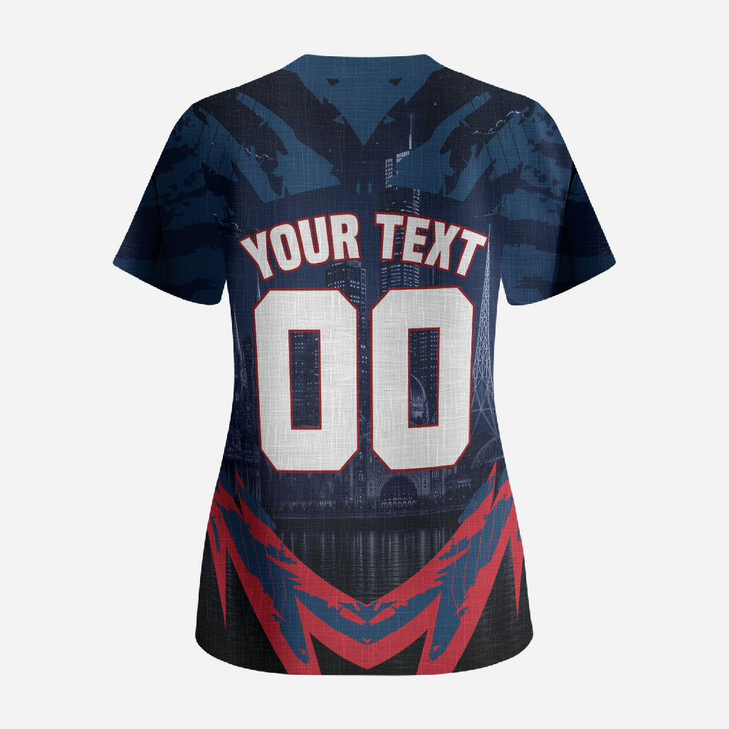 Personalised Melbourne Demons Football Scrub Top Fierce Devil Mascot 3D Grunge City Art