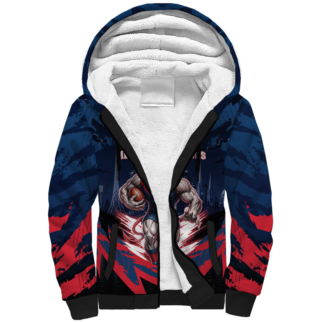 Personalised Melbourne Demons Football Sherpa Hoodie Fierce Devil Mascot 3D Grunge City Art