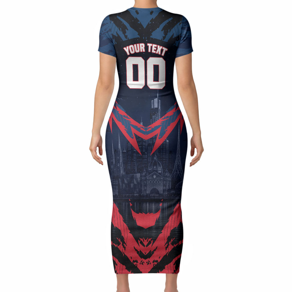 Personalised Melbourne Demons Football Short Sleeve Bodycon Dress Fierce Devil Mascot 3D Grunge City Art