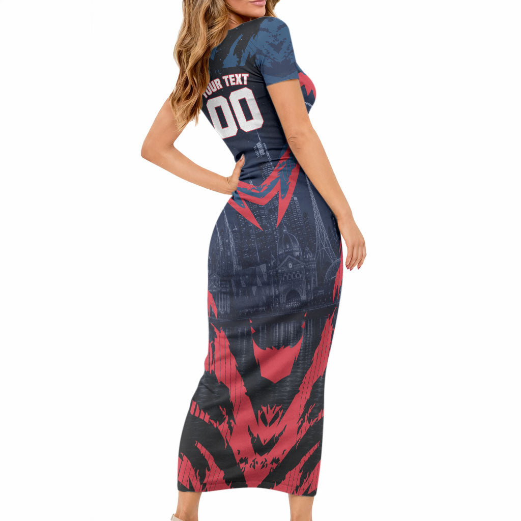 Personalised Melbourne Demons Football Short Sleeve Bodycon Dress Fierce Devil Mascot 3D Grunge City Art