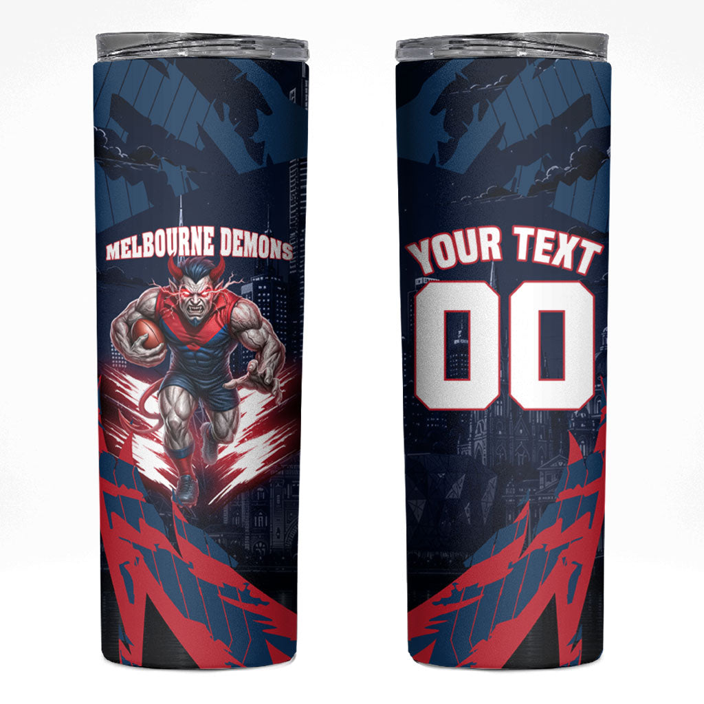 Personalised Melbourne Demons Football Skinny Tumbler Fierce Devil Mascot 3D Grunge City Art