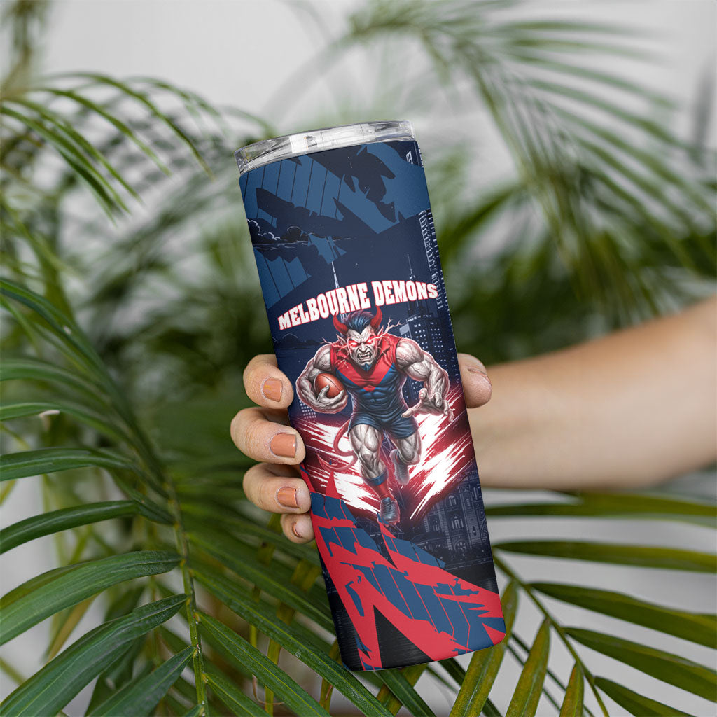 Personalised Melbourne Demons Football Skinny Tumbler Fierce Devil Mascot 3D Grunge City Art