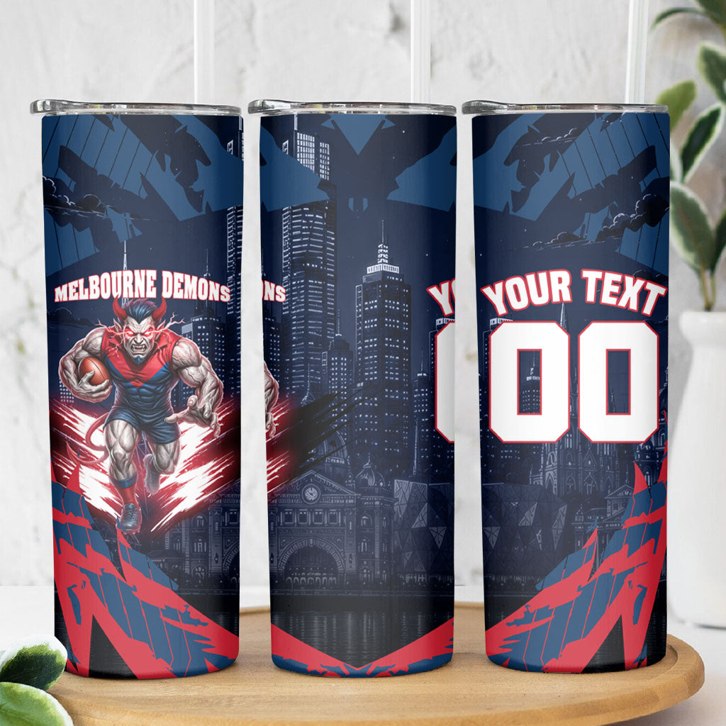 Personalised Melbourne Demons Football Skinny Tumbler Fierce Devil Mascot 3D Grunge City Art