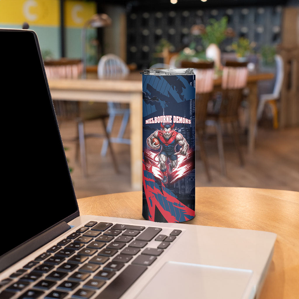 Personalised Melbourne Demons Football Skinny Tumbler Fierce Devil Mascot 3D Grunge City Art