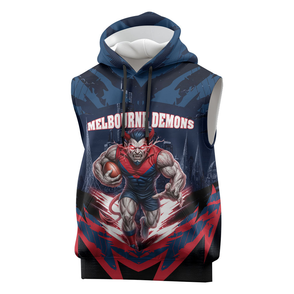 Personalised Melbourne Demons Football Sleeveless Hoodie Fierce Devil Mascot 3D Grunge City Art