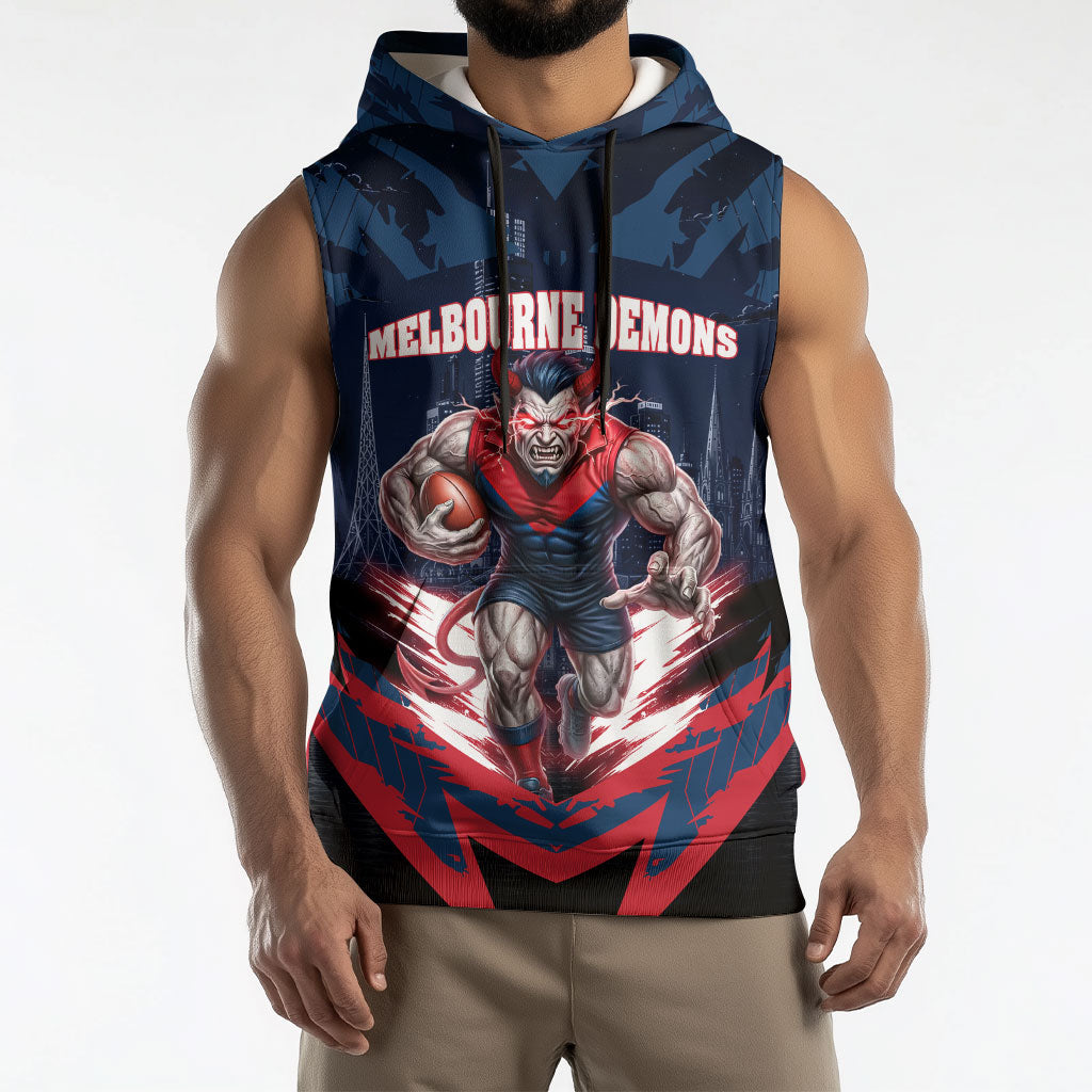 Personalised Melbourne Demons Football Sleeveless Hoodie Fierce Devil Mascot 3D Grunge City Art