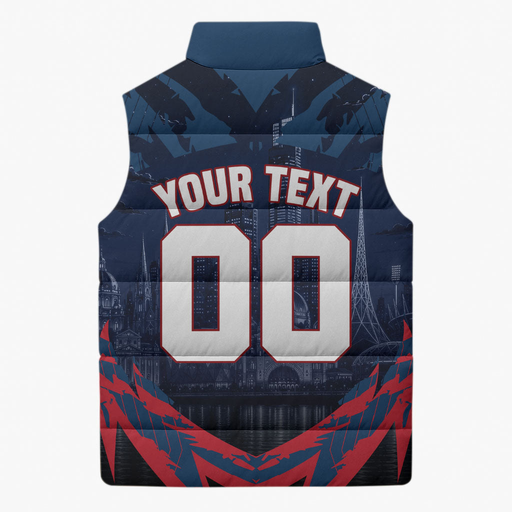 Personalised Melbourne Demons Football Sleeveless Puffer Jacket Fierce Devil Mascot 3D Grunge City Art