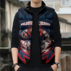 Personalised Melbourne Demons Football Sleeveless Puffer Jacket Fierce Devil Mascot 3D Grunge City Art