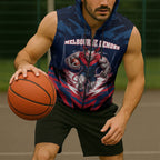 Personalised Melbourne Demons Football Sleeveless Zip Hoodie Fierce Devil Mascot 3D Grunge City Art