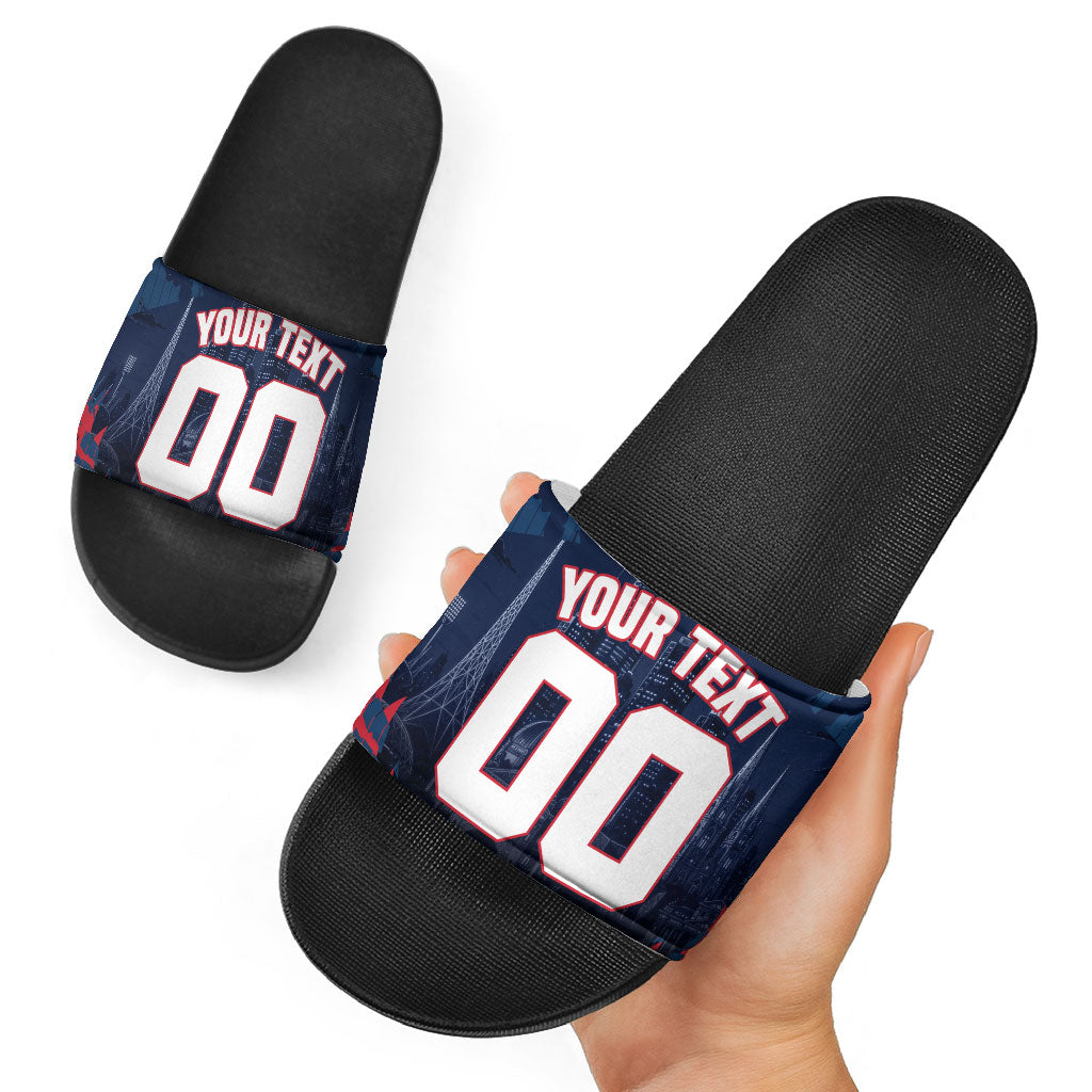 Personalised Melbourne Demons Football Slide Sandals Fierce Devil Mascot 3D Grunge City Art