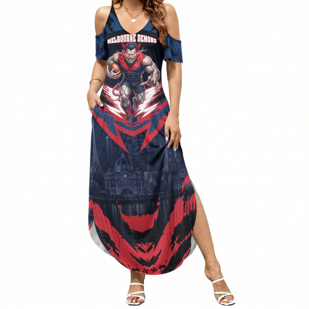 Personalised Melbourne Demons Football Summer Maxi Dress Fierce Devil Mascot 3D Grunge City Art