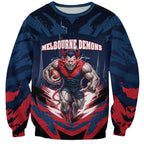 Personalised Melbourne Demons Football Sweatshirt Fierce Devil Mascot 3D Grunge City Art