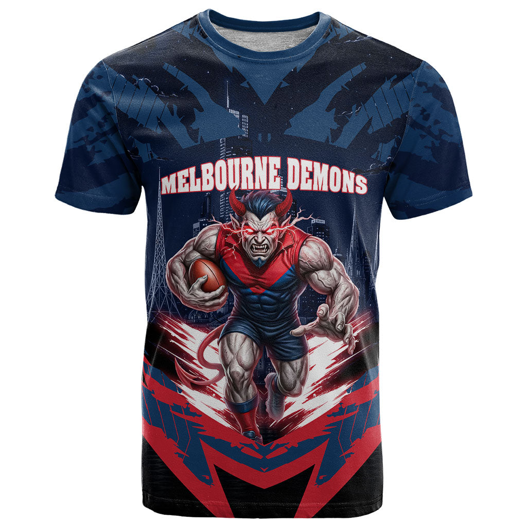 Personalised Melbourne Demons Football T Shirt Fierce Devil Mascot 3D Grunge City Art