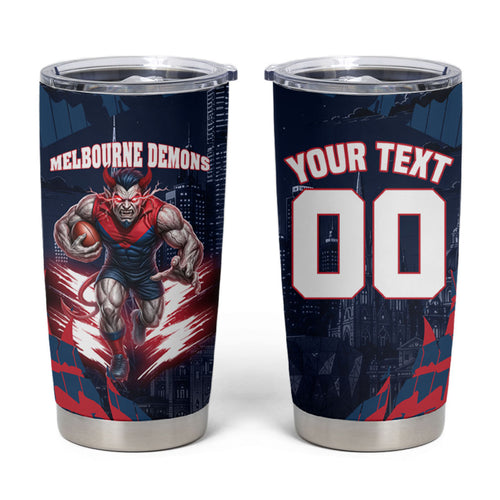 Personalised Melbourne Demons Football Tumbler Cup Fierce Devil Mascot 3D Grunge City Art