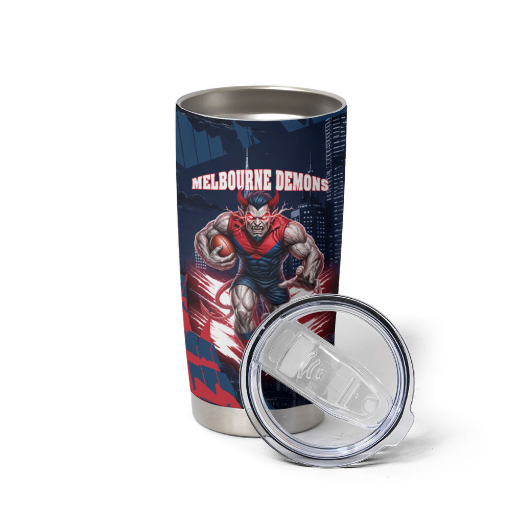Personalised Melbourne Demons Football Tumbler Cup Fierce Devil Mascot 3D Grunge City Art