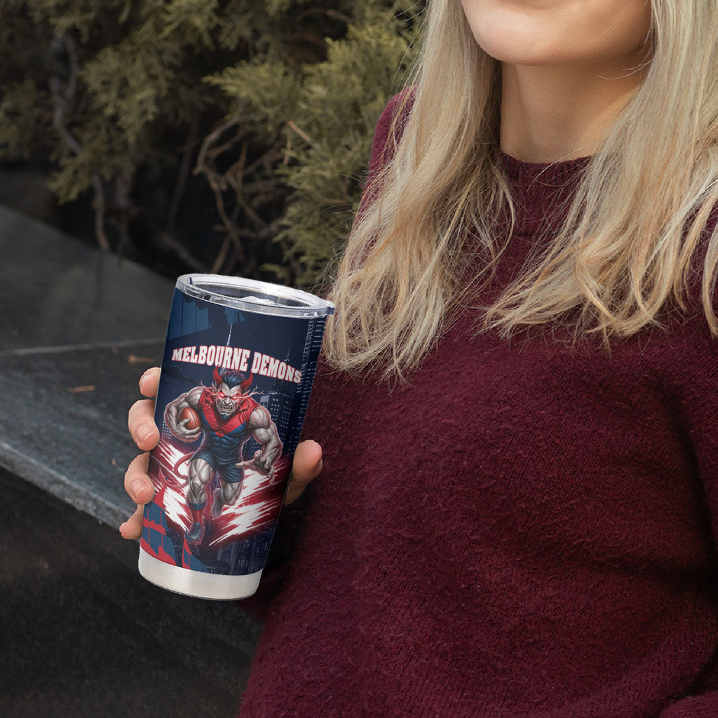 Personalised Melbourne Demons Football Tumbler Cup Fierce Devil Mascot 3D Grunge City Art