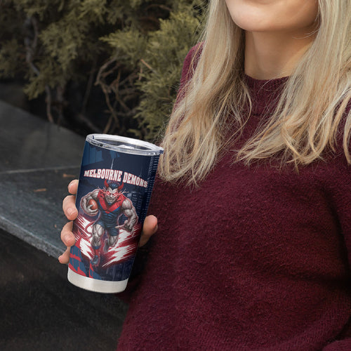 Personalised Melbourne Demons Football Tumbler Cup Fierce Devil Mascot 3D Grunge City Art