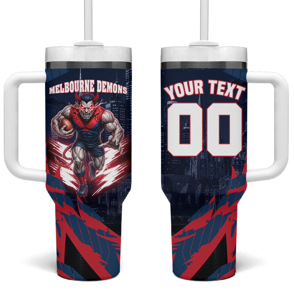 Personalised Melbourne Demons Football Tumbler With Handle Fierce Devil Mascot 3D Grunge City Art