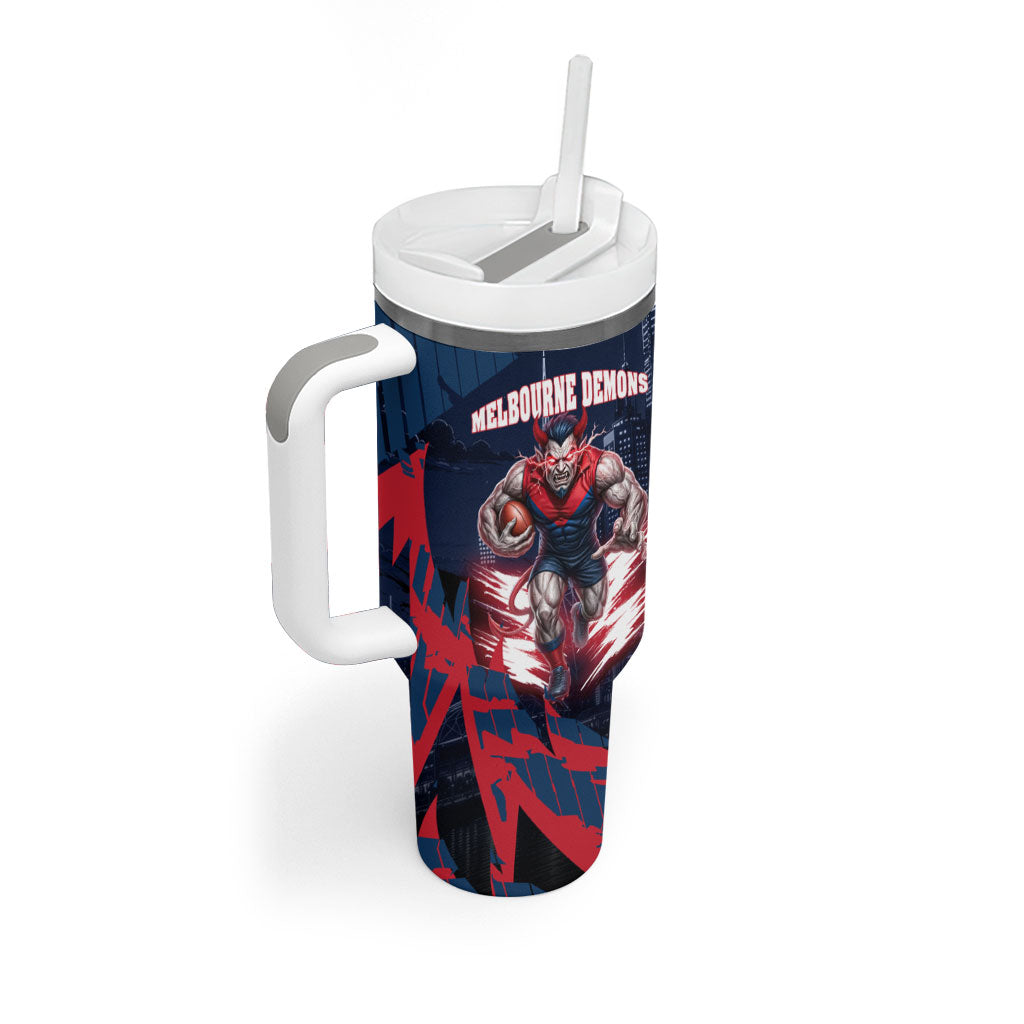 Personalised Melbourne Demons Football Tumbler With Handle Fierce Devil Mascot 3D Grunge City Art