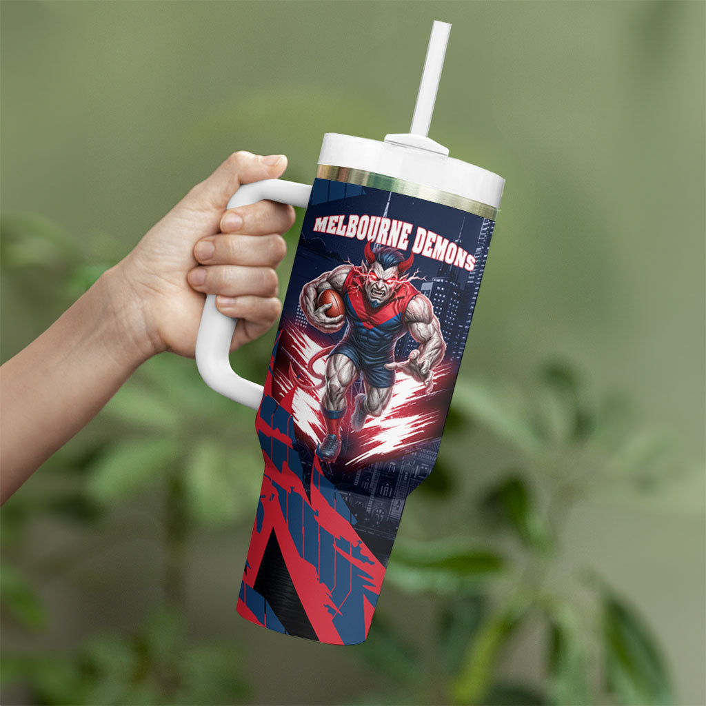 Personalised Melbourne Demons Football Tumbler With Handle Fierce Devil Mascot 3D Grunge City Art
