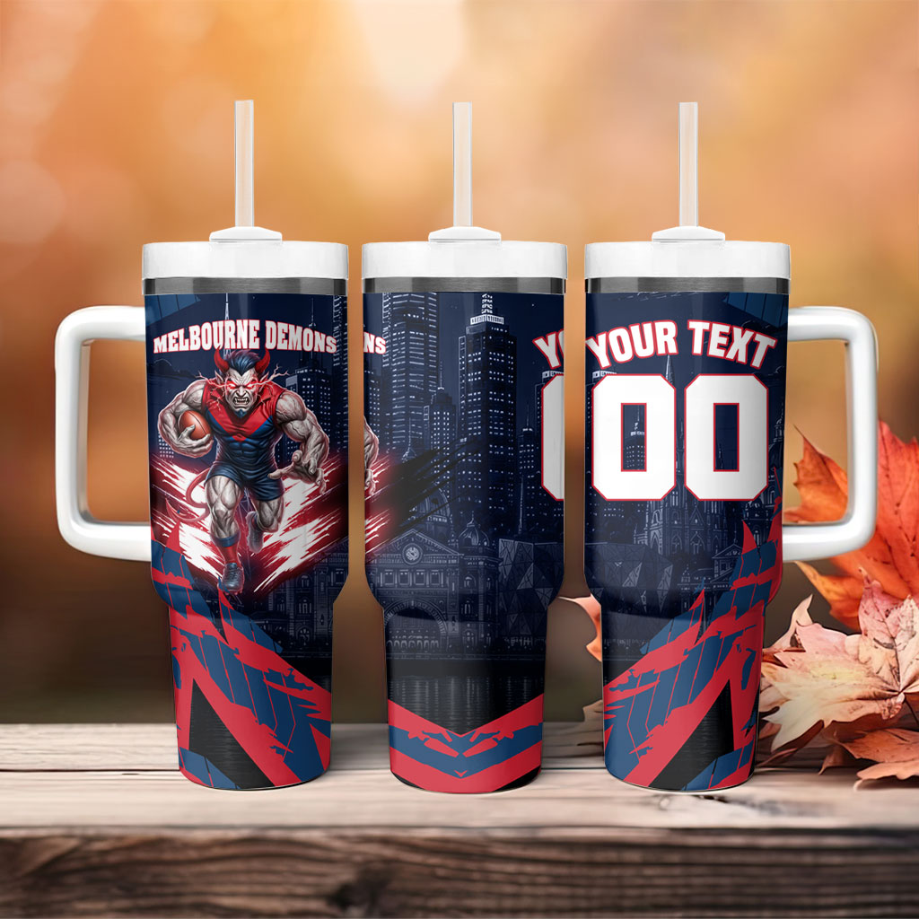 Personalised Melbourne Demons Football Tumbler With Handle Fierce Devil Mascot 3D Grunge City Art