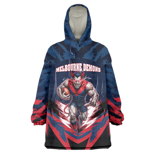 Personalised Melbourne Demons Football Wearable Blanket Hoodie Fierce Devil Mascot 3D Grunge City Art