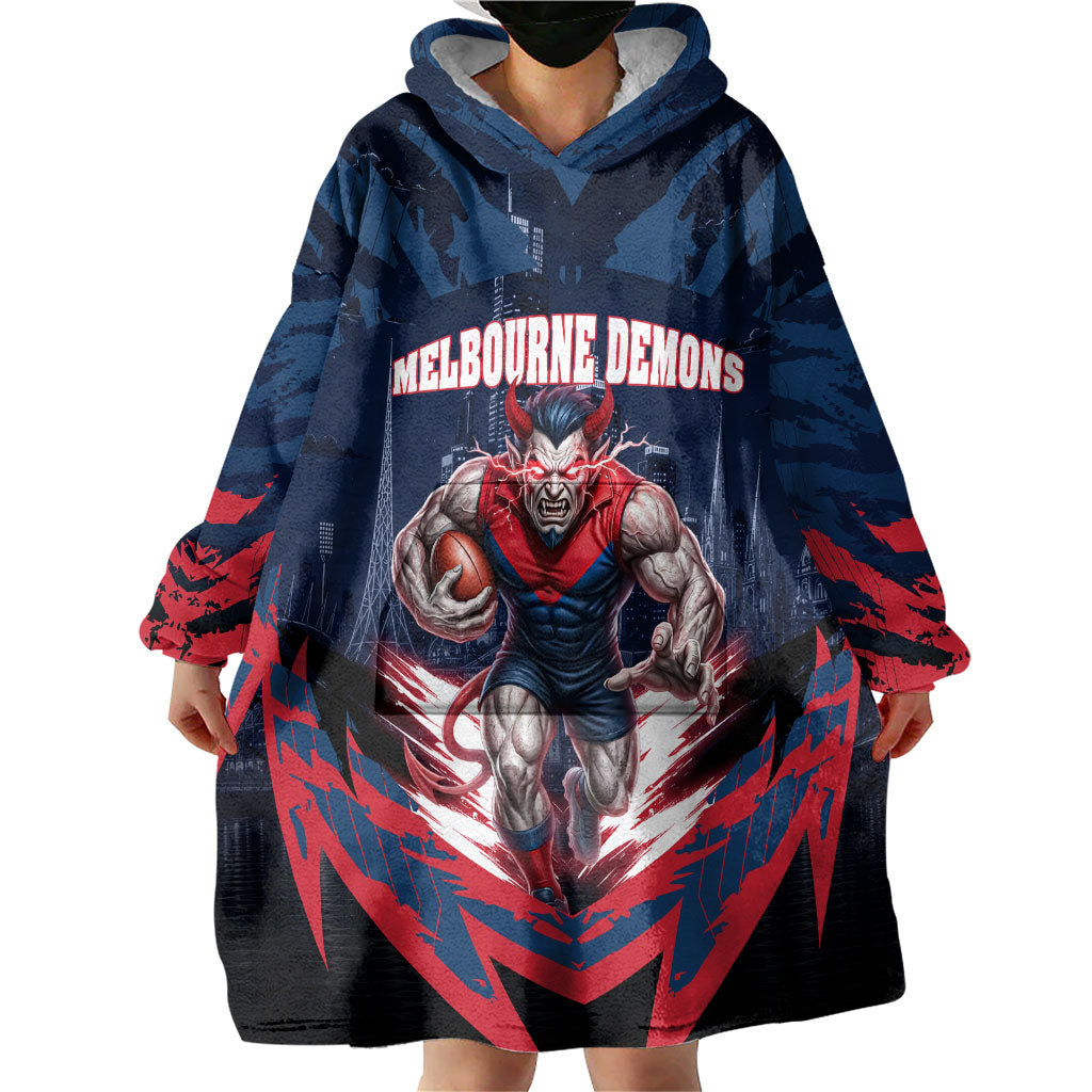 Personalised Melbourne Demons Football Wearable Blanket Hoodie Fierce Devil Mascot 3D Grunge City Art