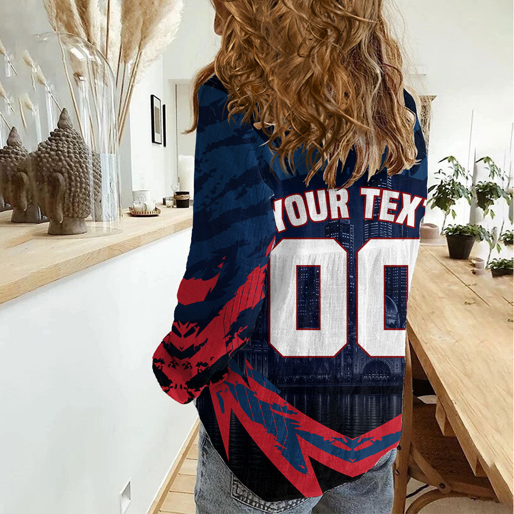 Personalised Melbourne Demons Football Women Casual Shirt Fierce Devil Mascot 3D Grunge City Art