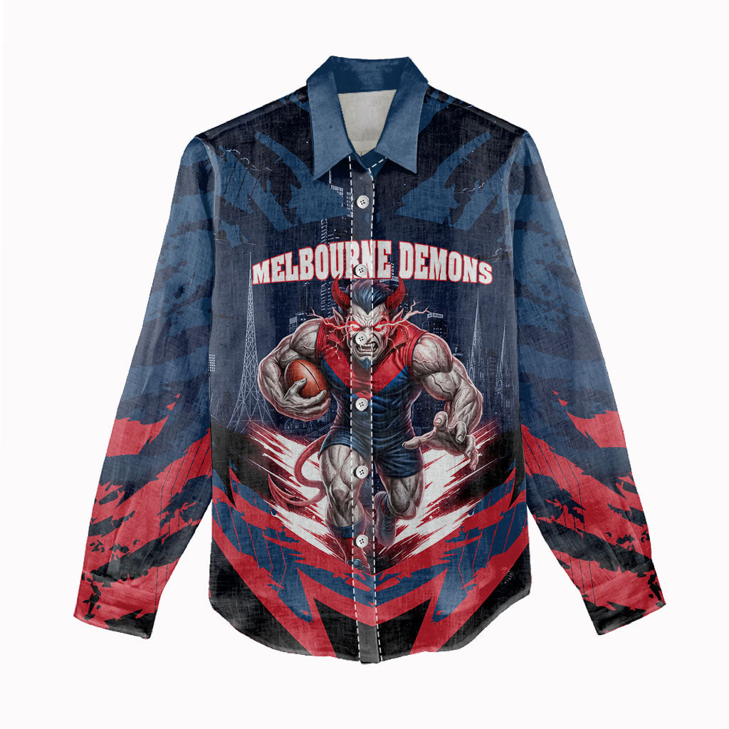 Personalised Melbourne Demons Football Women Casual Shirt Fierce Devil Mascot 3D Grunge City Art