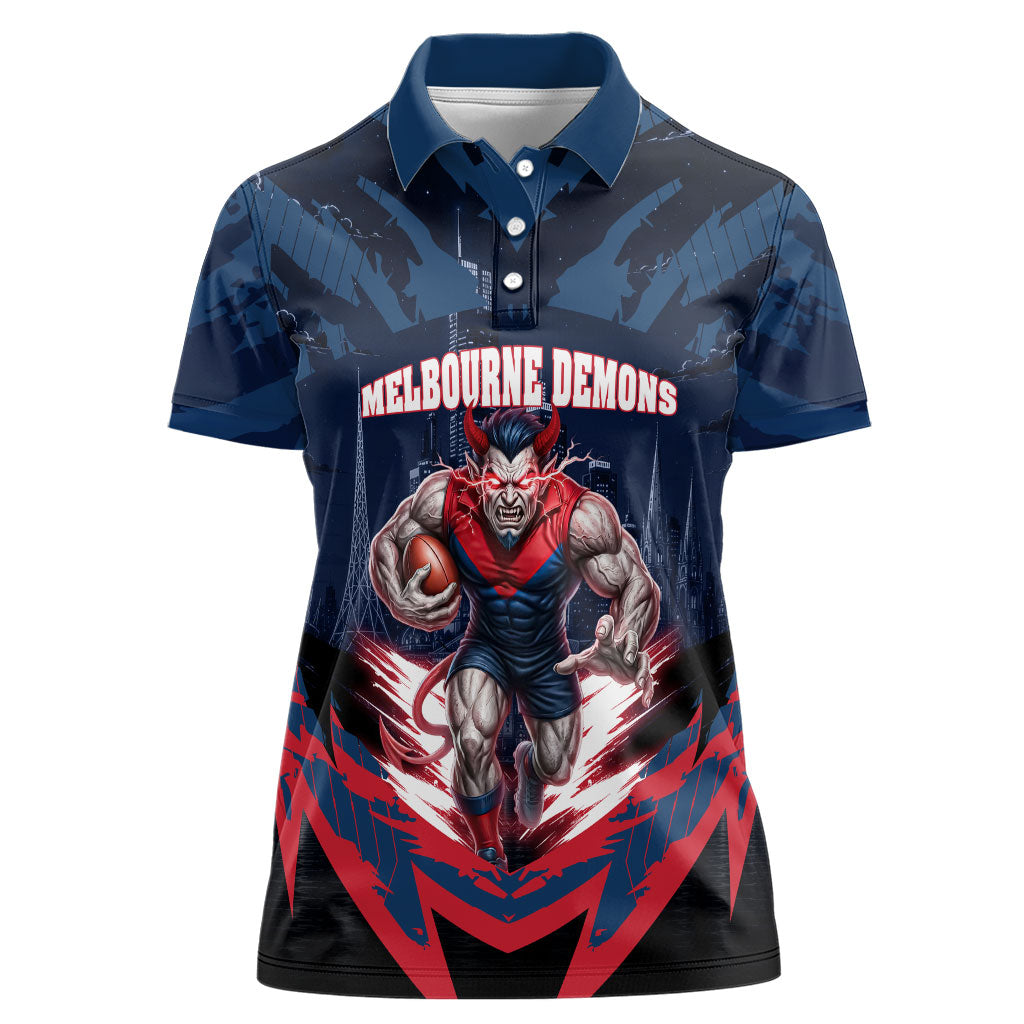 Personalised Melbourne Demons Football Women Polo Shirt Fierce Devil Mascot 3D Grunge City Art