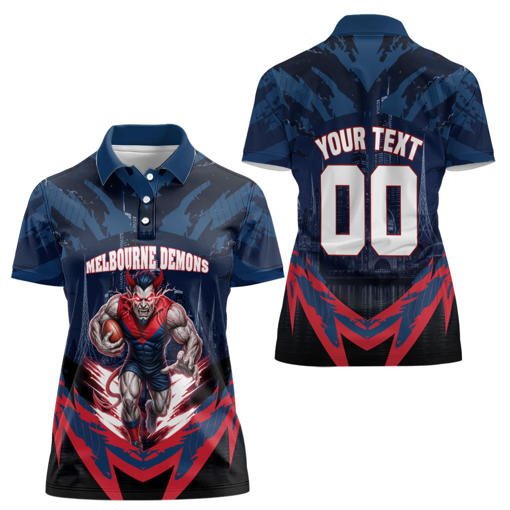 Personalised Melbourne Demons Football Women Polo Shirt Fierce Devil Mascot 3D Grunge City Art